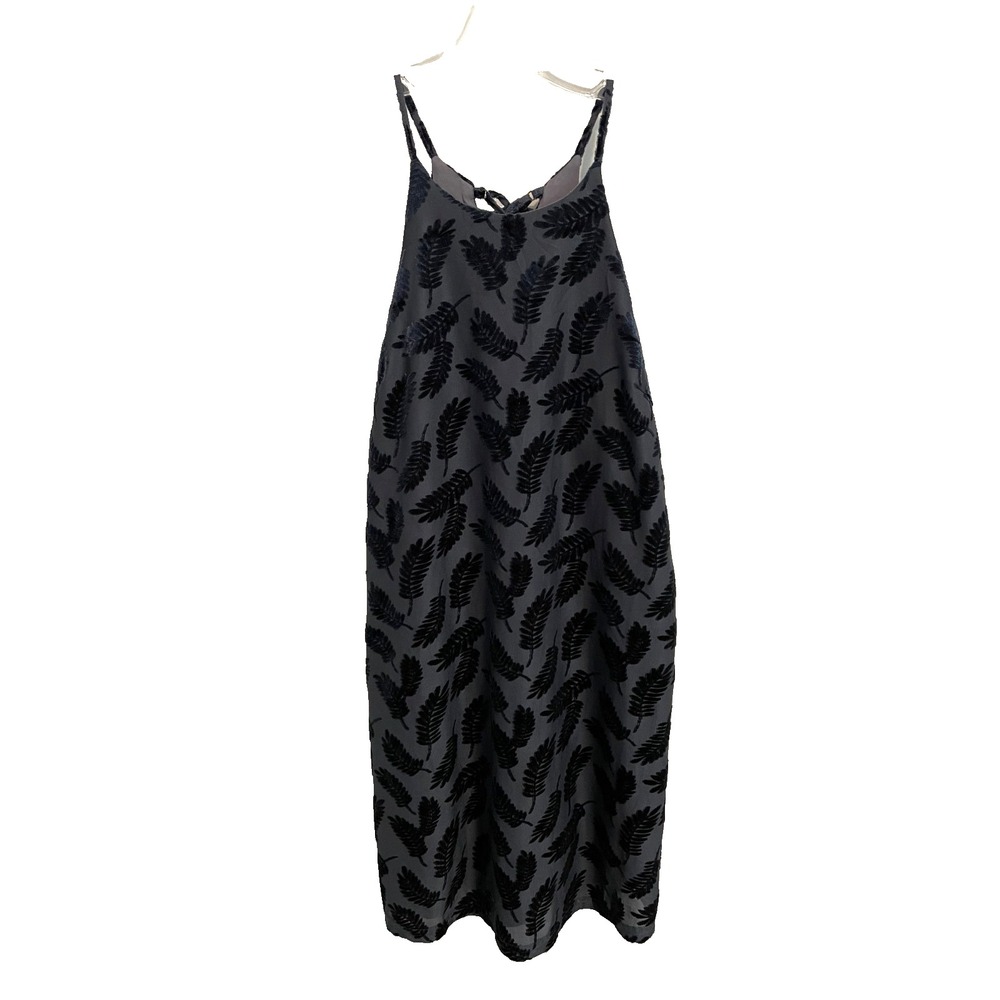 Honey Belle Womens Blue Velvet Leaf Print Halter Lace Up Back Mini Dress M